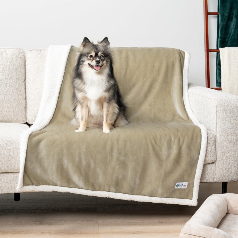 PetAmi Waterproof Dog Blanket for Medium Large Dog Puppy Cat Throw for Couch Cover Leakproof Protection, Sherpa Fleece, Reversible Soft Washable 60x40 Taupe - Image 2